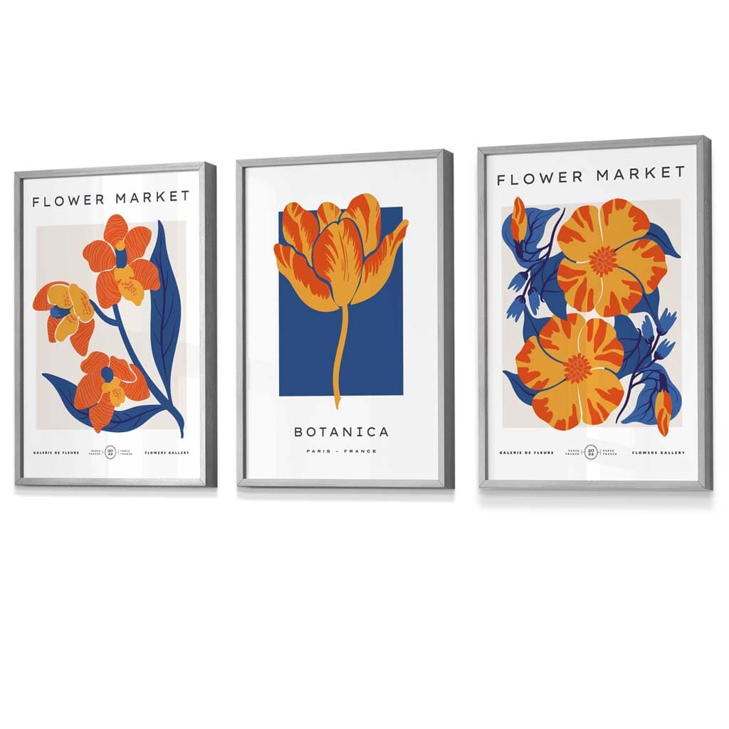 Väggkonsttryck Blommor i Marinblått och Orange 8