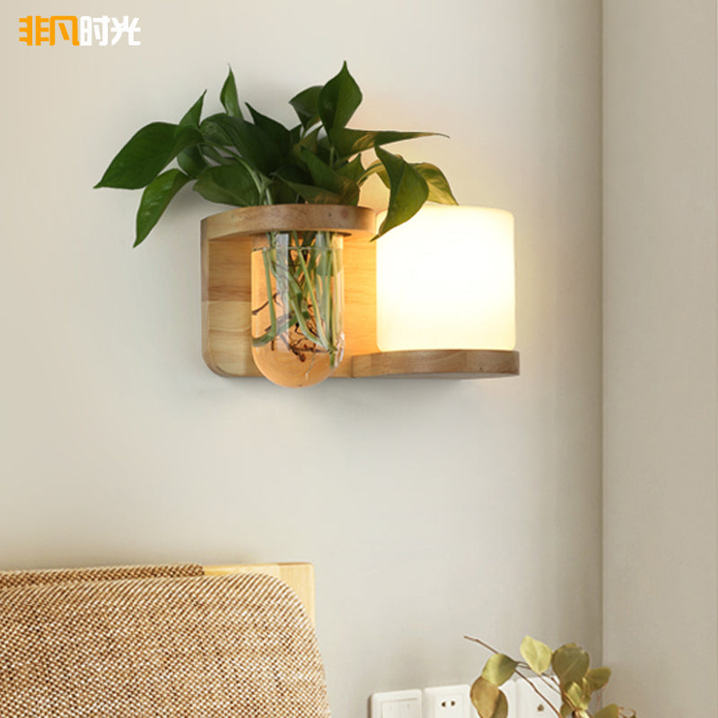 Vägglampa i Art Deco-stil med trädetaljer och glas 5