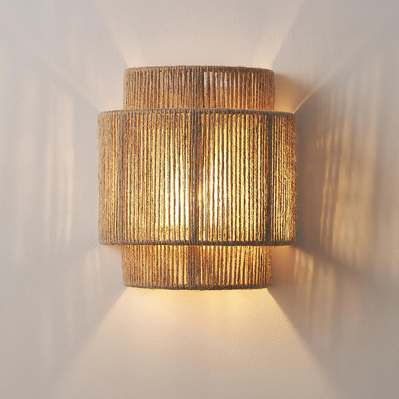 Vägglampa i Bohemisk Stil med Rattan och Hampa 2