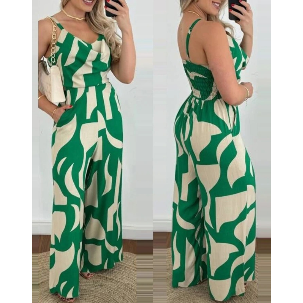 V-neckade jumpsuits med vida ben för kvinnor