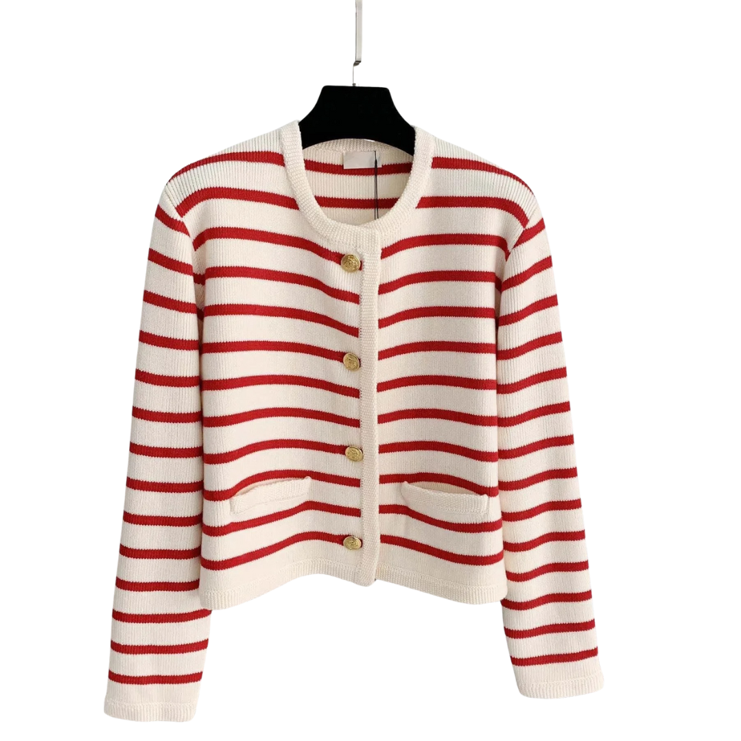 Stickad randig cardigan för kvinnor