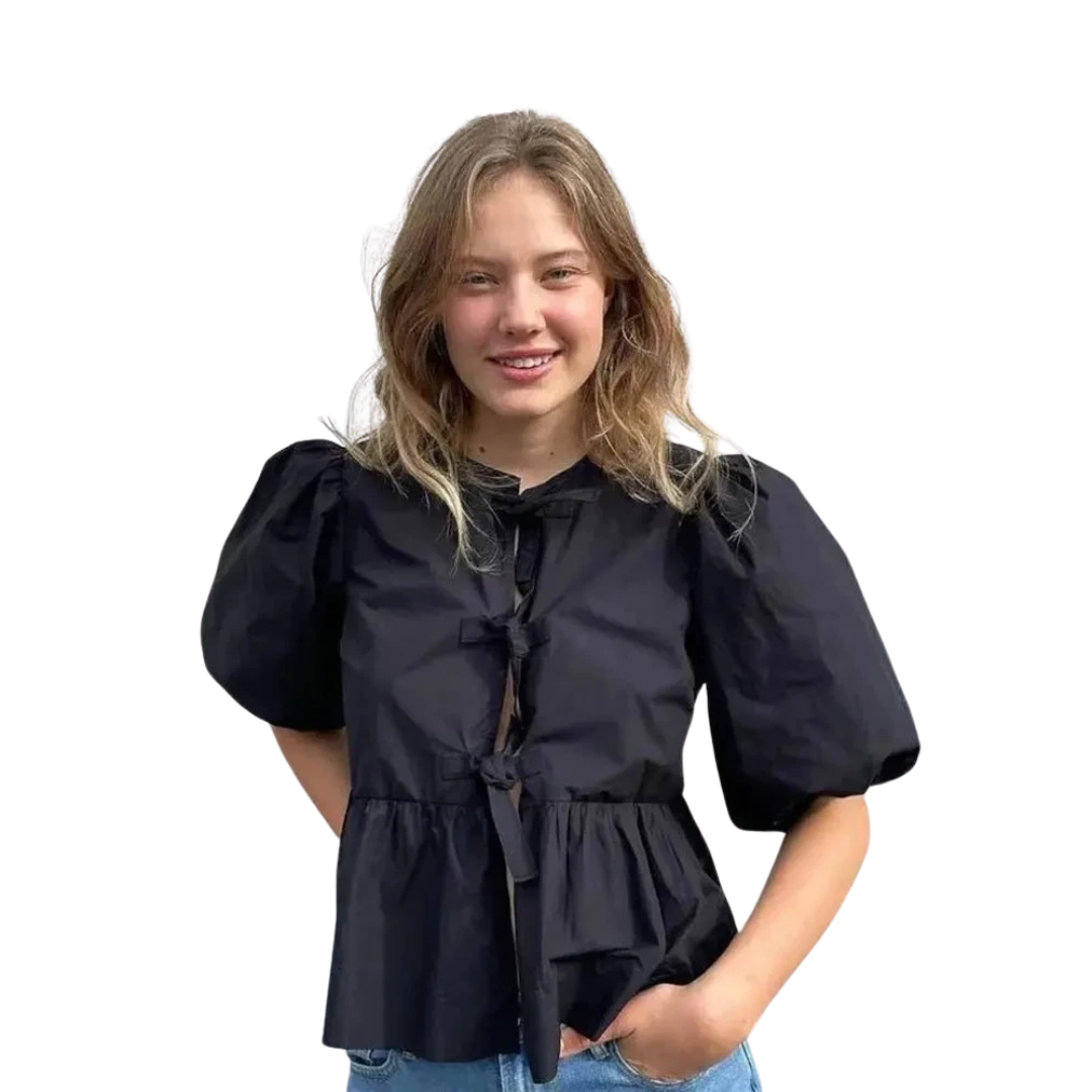 Cropblus med puffärm och snörning för kvinnor