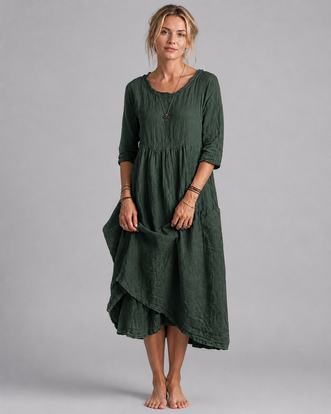Damernas Midikjol med Vintage-inspirerad Design i Naturlig Blandning