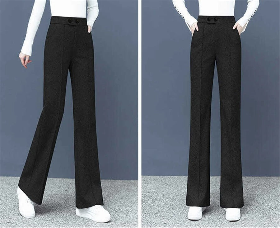 Raka byxor i ullblandning för kvinnor