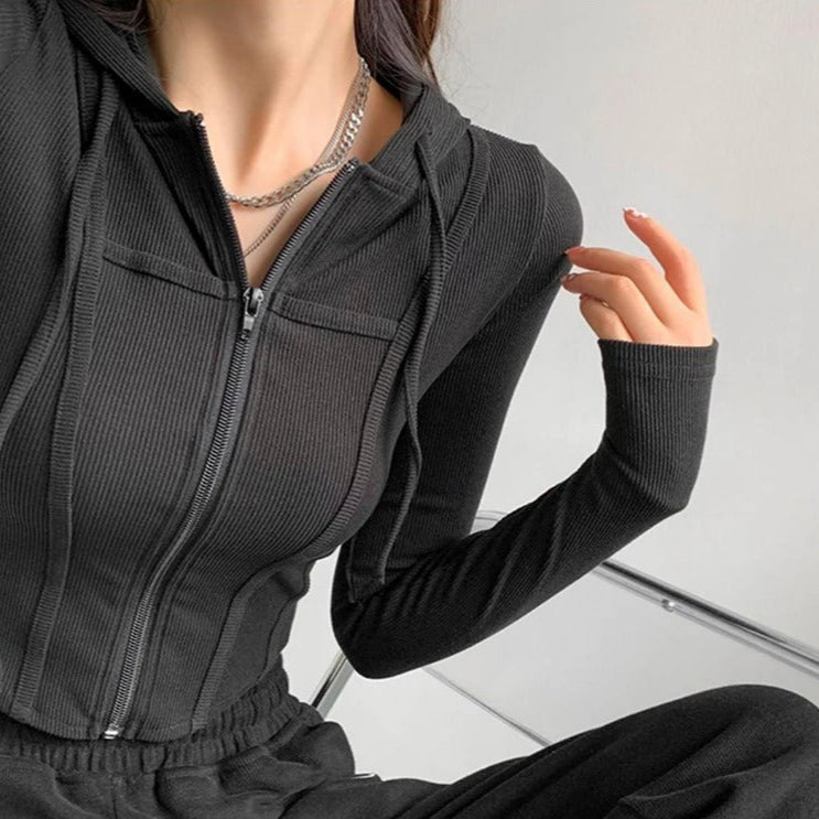 Zip Up Crop Fitted Hoodie för kvinnor