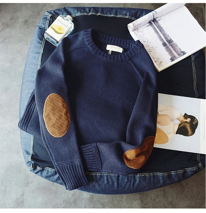 Oversized patchstickad tröja för män