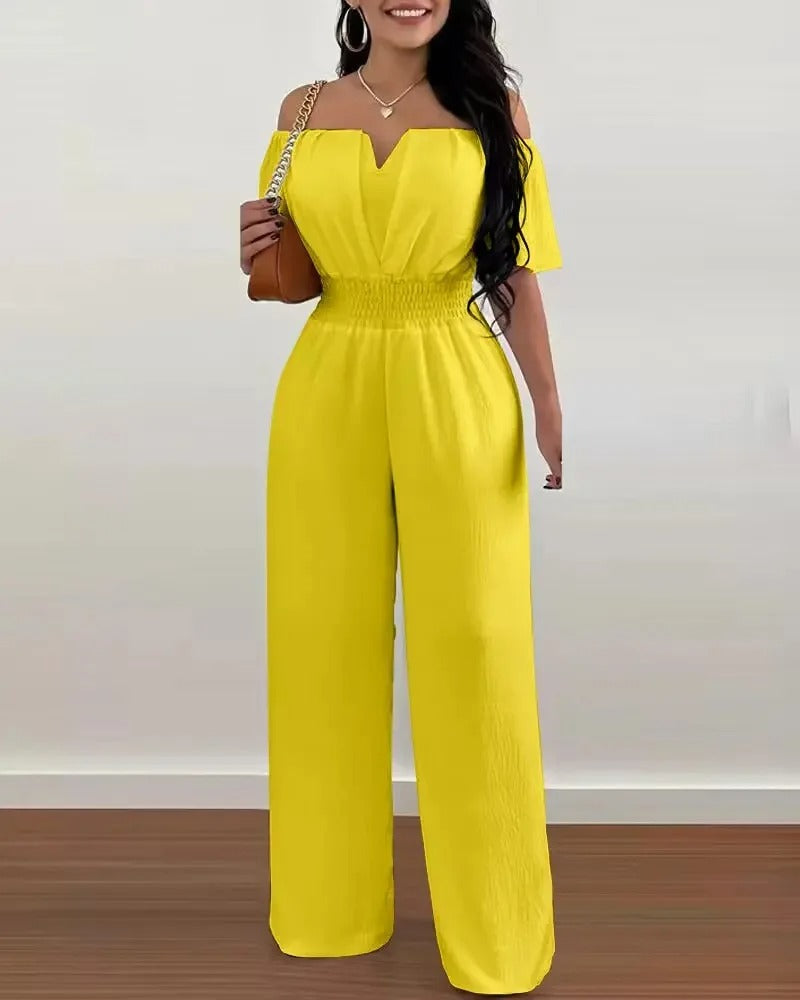 Off Shoulder Jumpsuit med vida ben för kvinnor