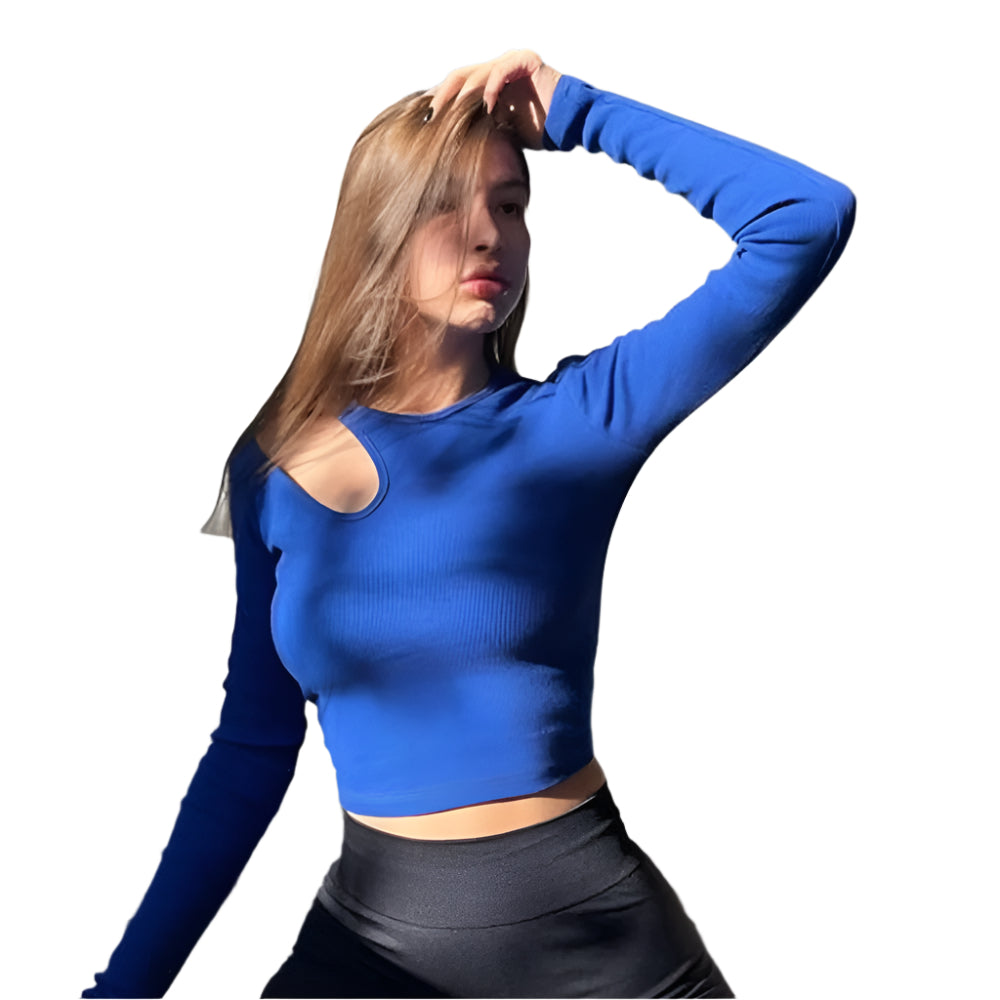 Ribbstickad långärmad Crop Top för kvinnor