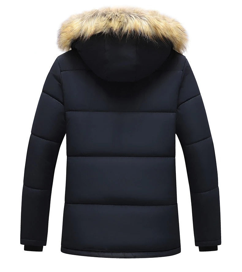 Fleece fodrad jacka med pälskrage för män