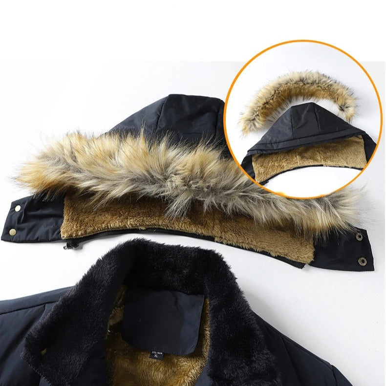 Fleece fodrad jacka med pälskrage för män