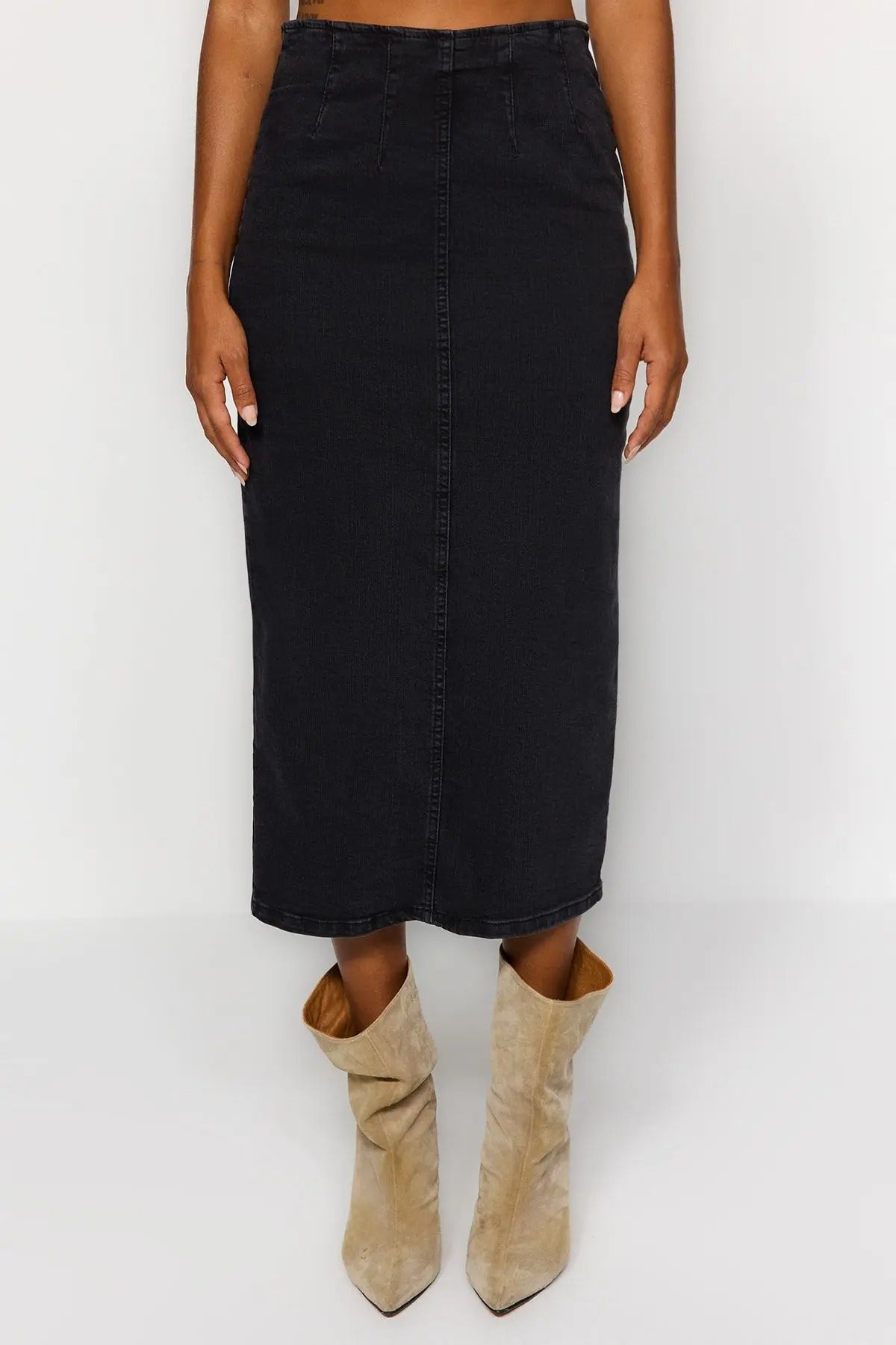 Midi Pencil Denim Kjol för kvinnor