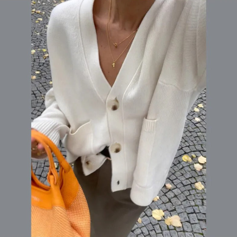 Solid V-ringad damkofta med ficka