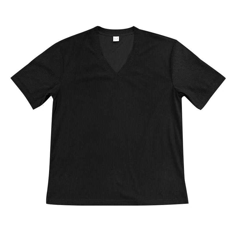 Herr T-shirt i corduroy med V-ringning