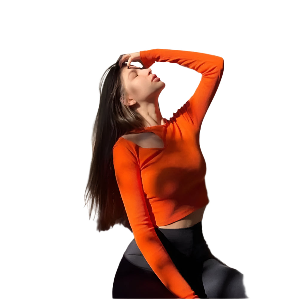 Ribbstickad långärmad Crop Top för kvinnor