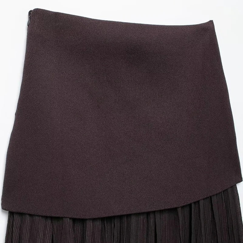 Plisserad midikjol för kvinnor med dragkedja i sidan