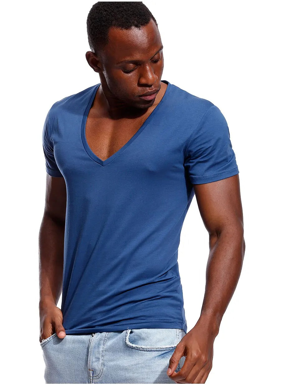 Herr-T-shirt med djup V-ringning
