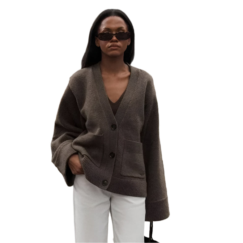 Solid V-ringad damkofta med ficka