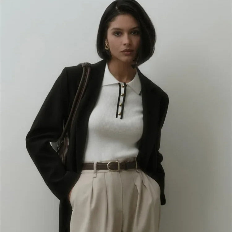 Kortärmad stickad topp för kvinnor