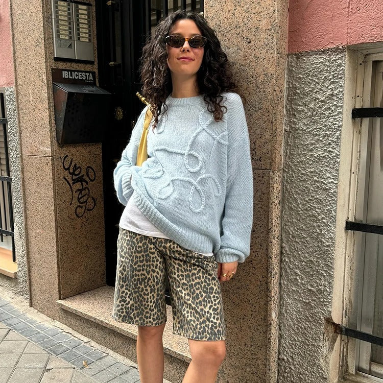 Löst stickad tröja för kvinnor