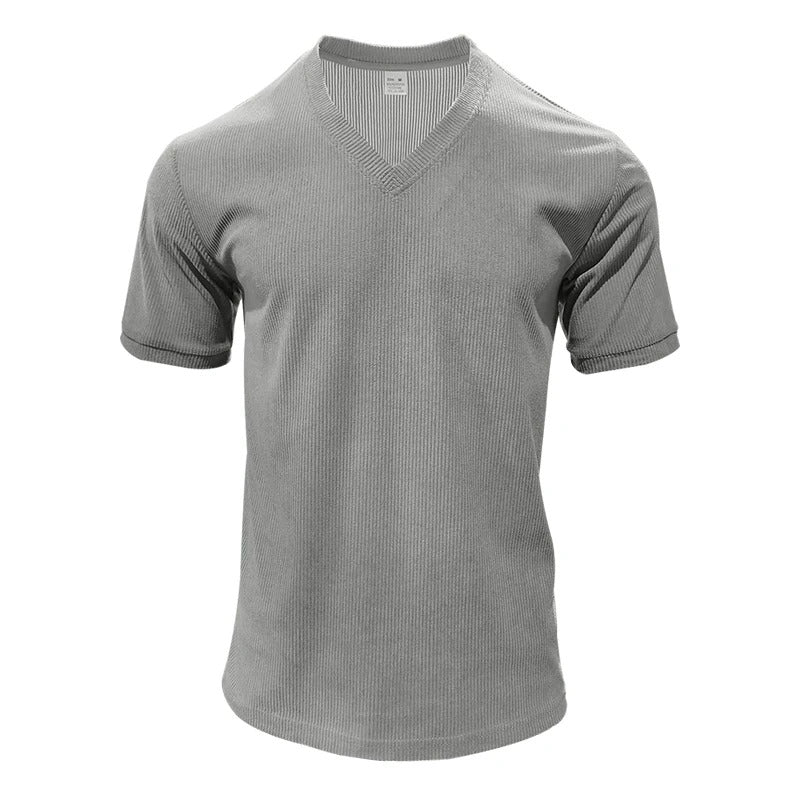 Herr T-shirt i corduroy med V-ringning