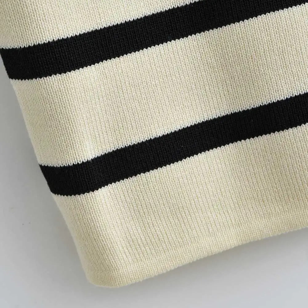 Stickad randig croppad topp för kvinnor