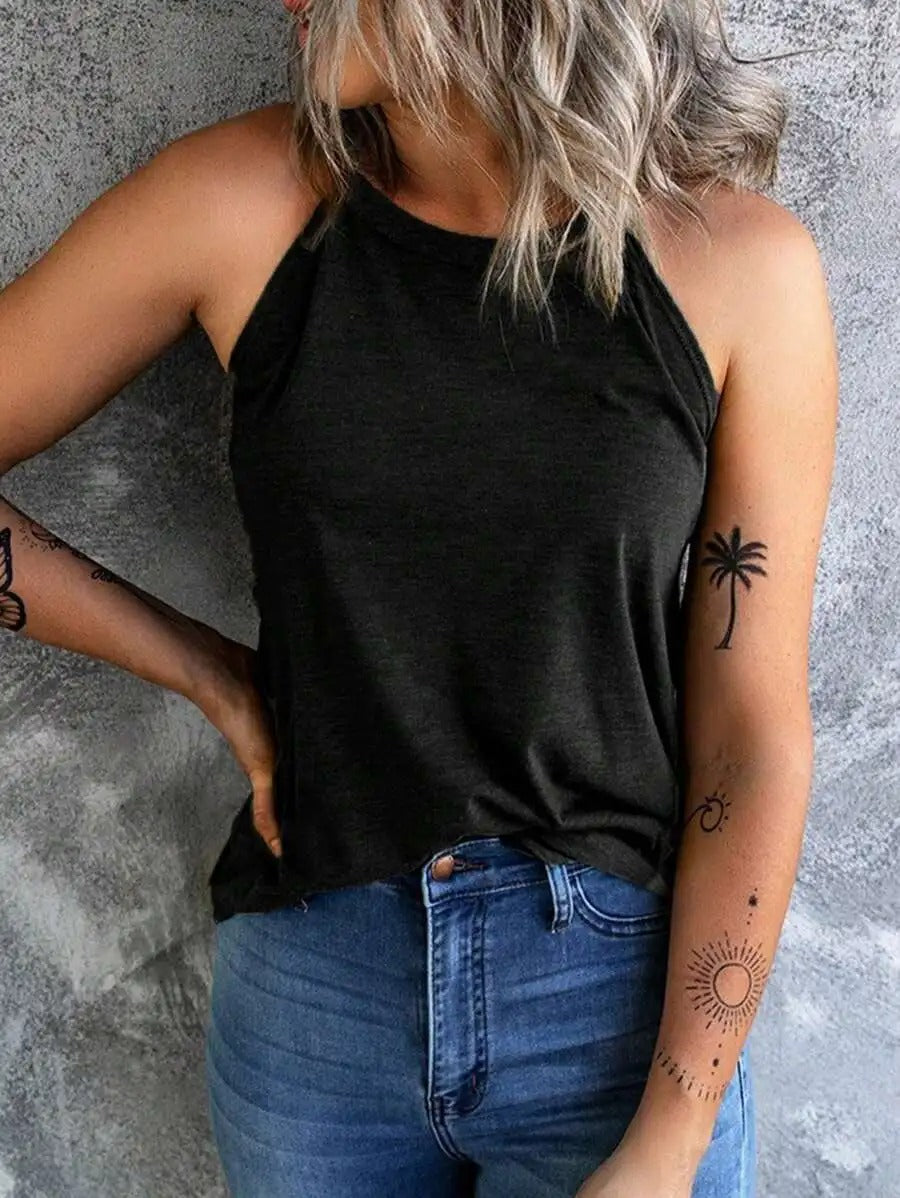 Ärmlös halterneck-linne för damer