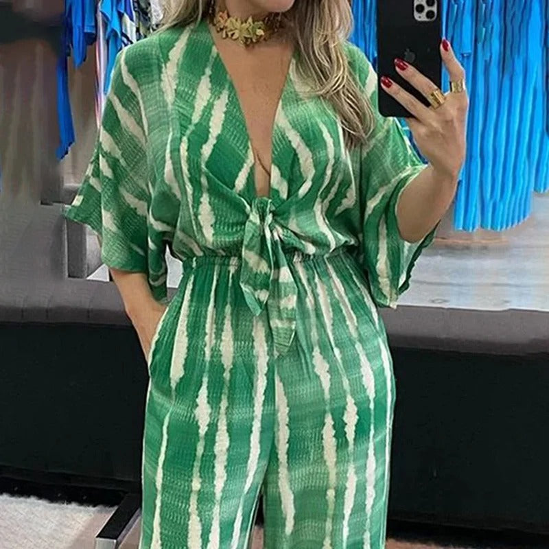 Dolmanärmad V-neckad jumpsuit för kvinnor