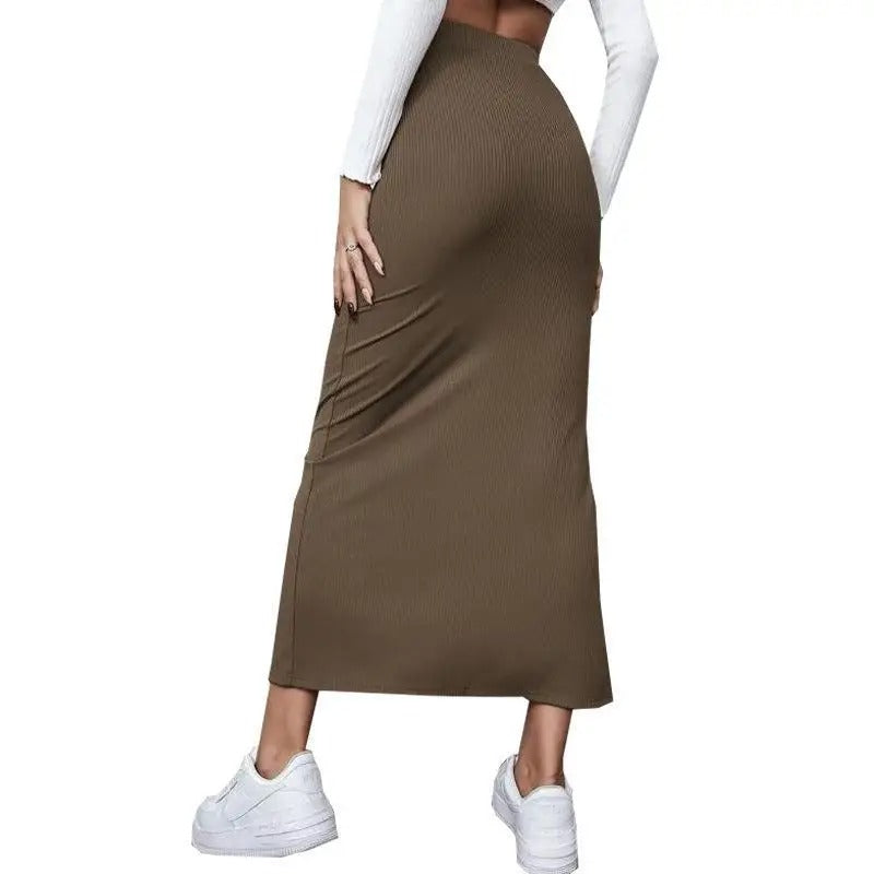 Kvinnor med hög midja ribbad delad kjol