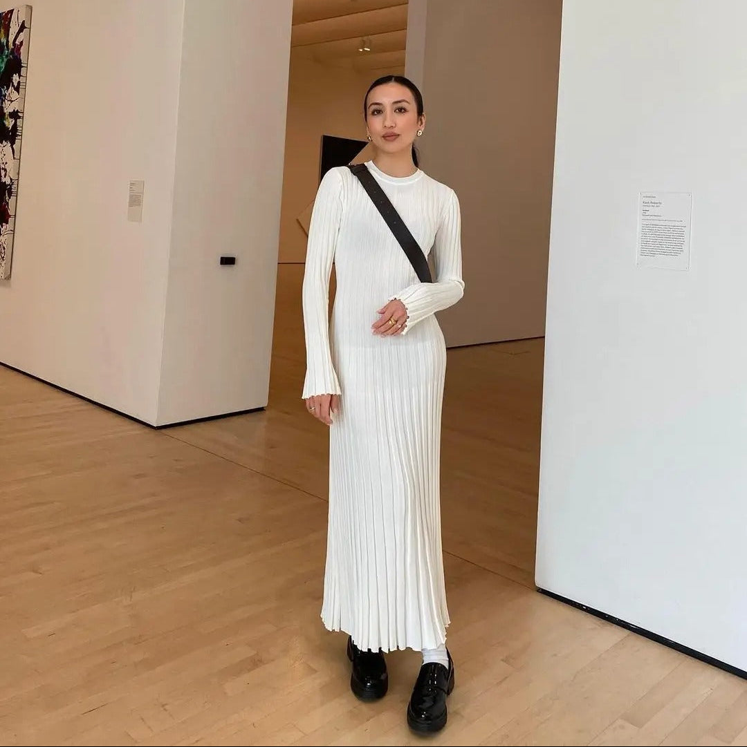 Klassisk lös stickad klänning för kvinnor