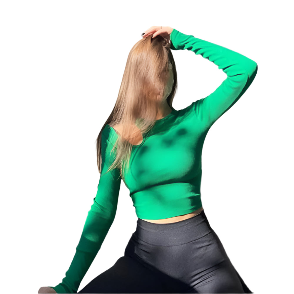 Ribbstickad långärmad Crop Top för kvinnor