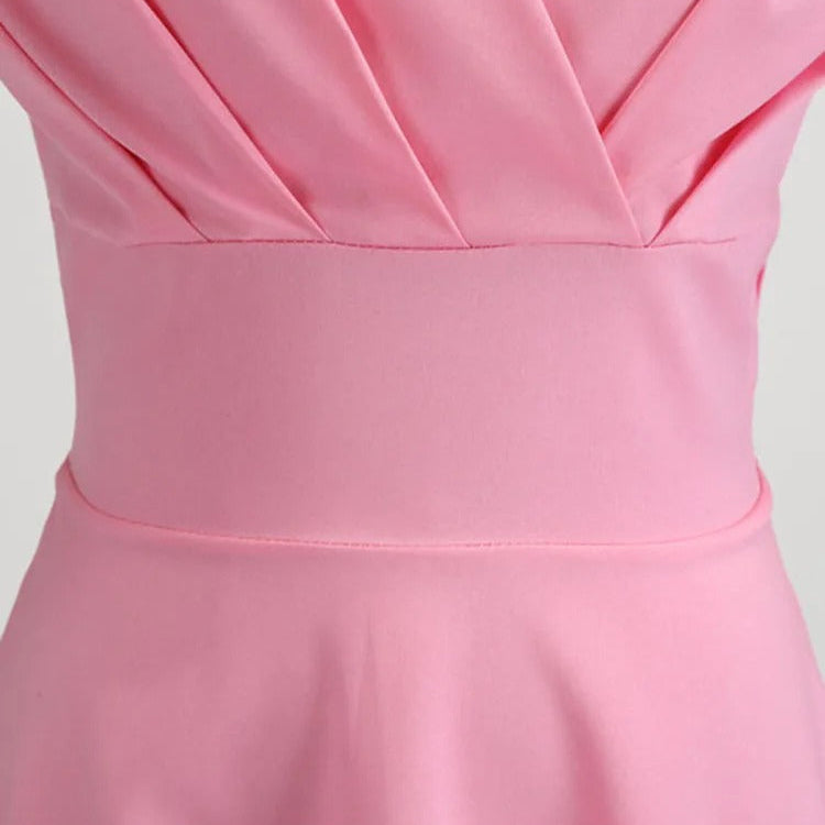 V-ringad vintage midiklänning för kvinnor