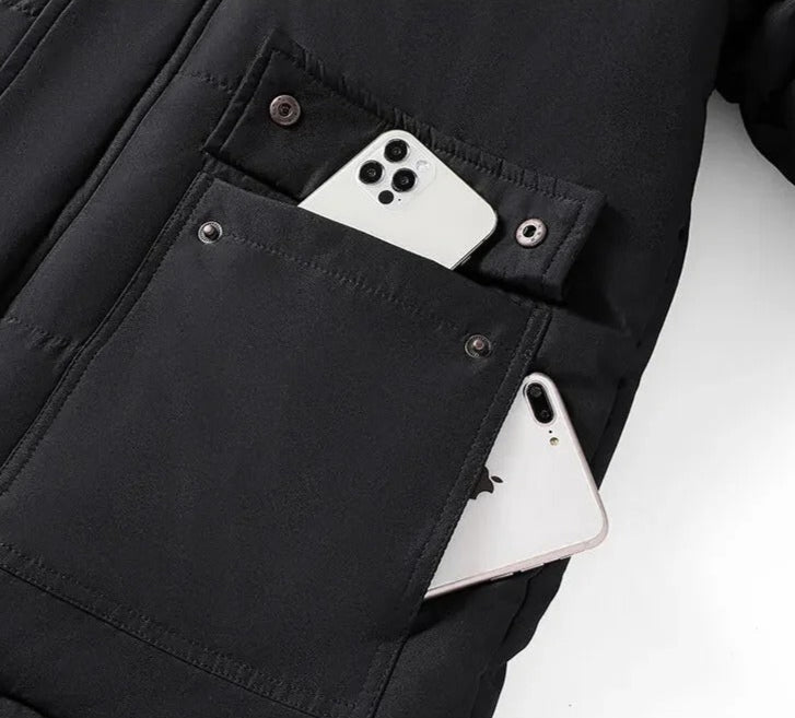 Fleece fodrad jacka med pälskrage för män