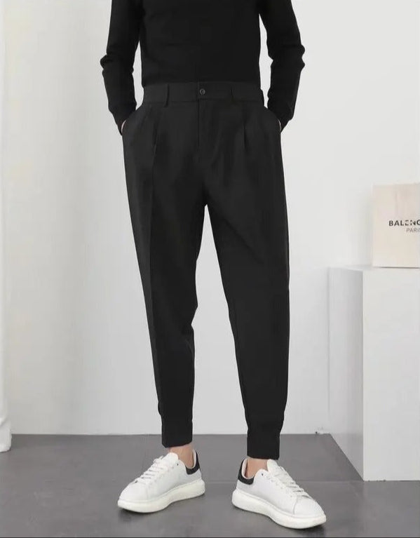 Plisserade avsmalnande blazerbyxor för herr