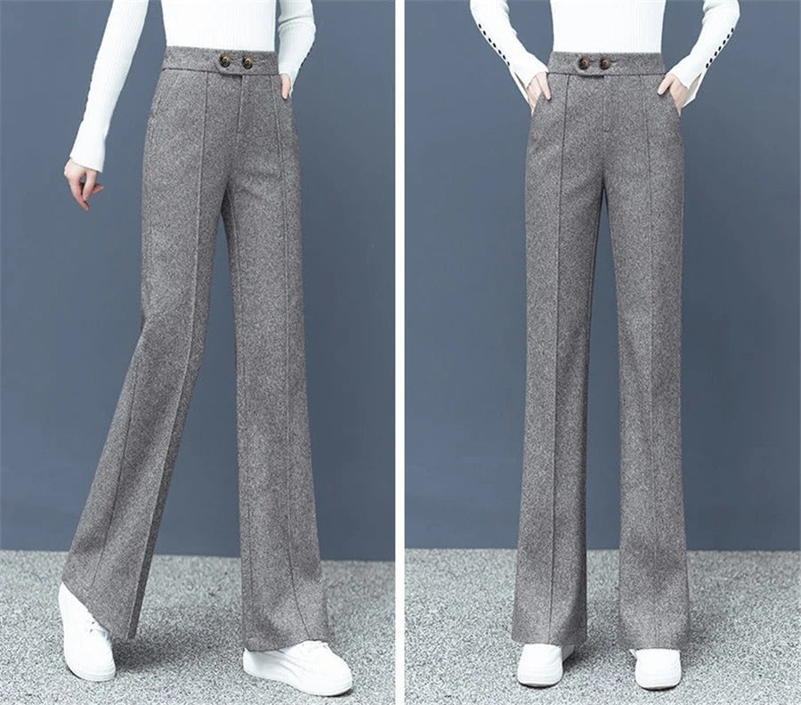 Raka byxor i ullblandning för kvinnor