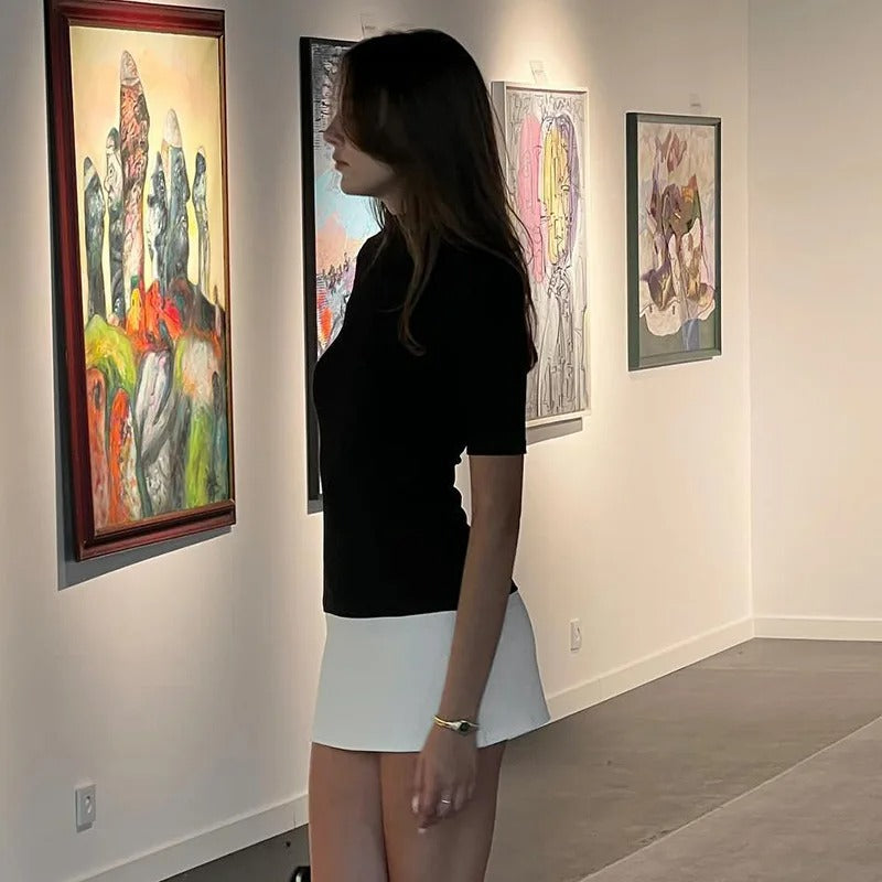 Patchwork-klänning med turtleneck för kvinnor