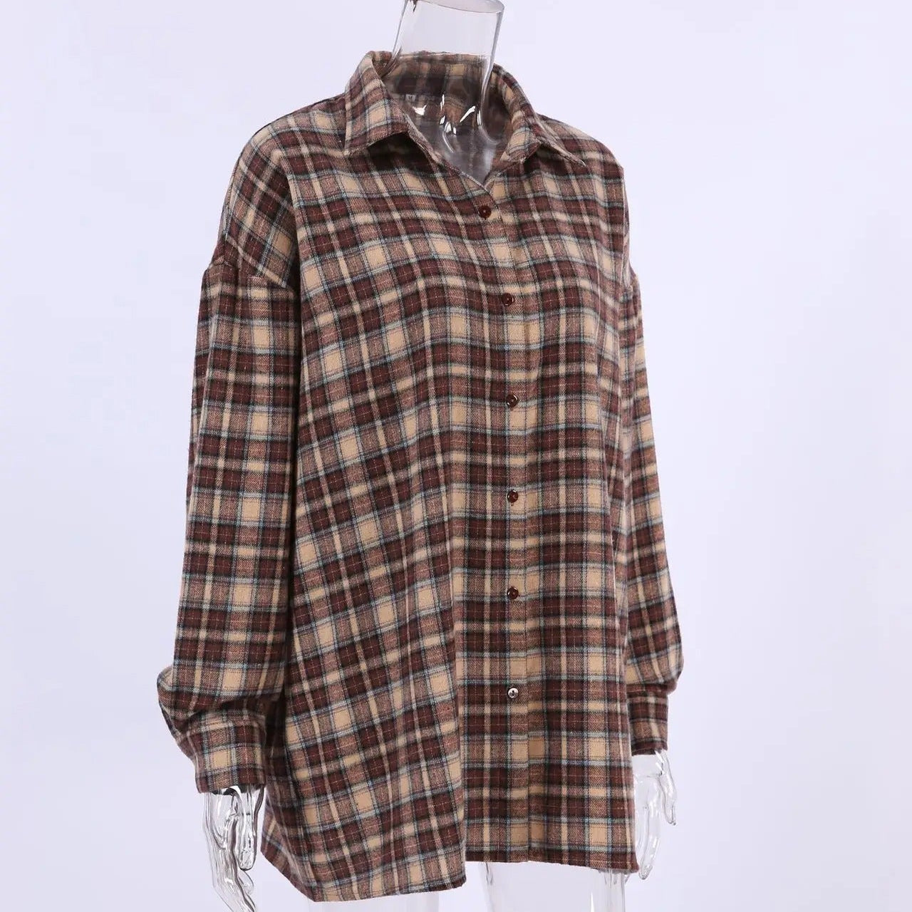 Dam vintage rutig långärmad blus