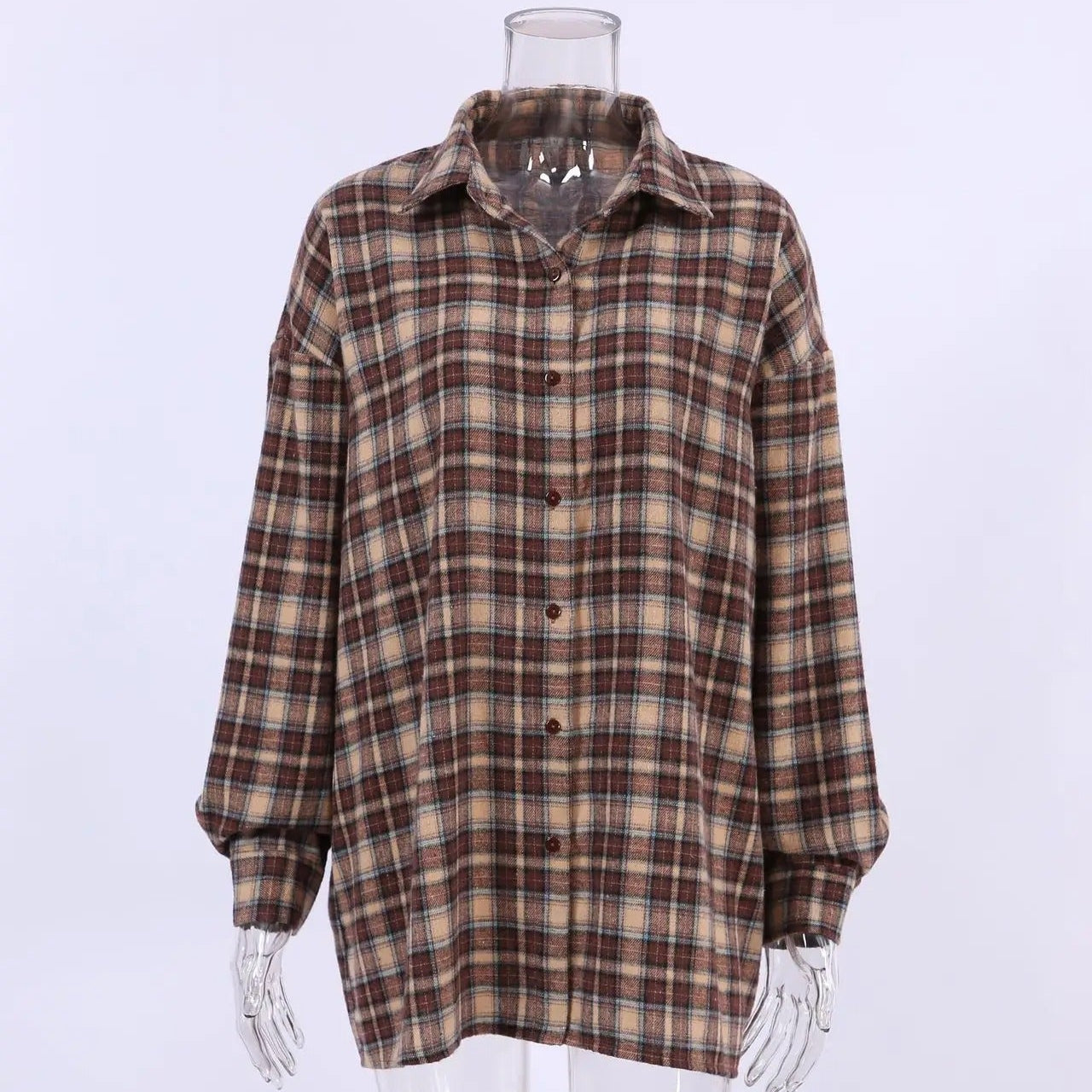 Dam vintage rutig långärmad blus