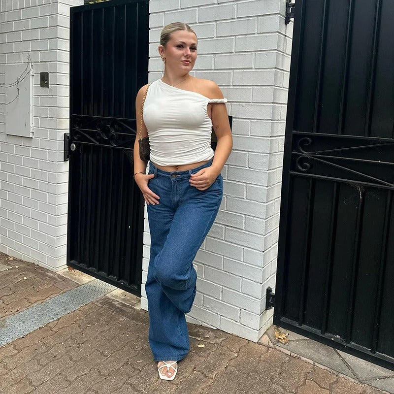 Off-Soulder Crop Linne för kvinnor