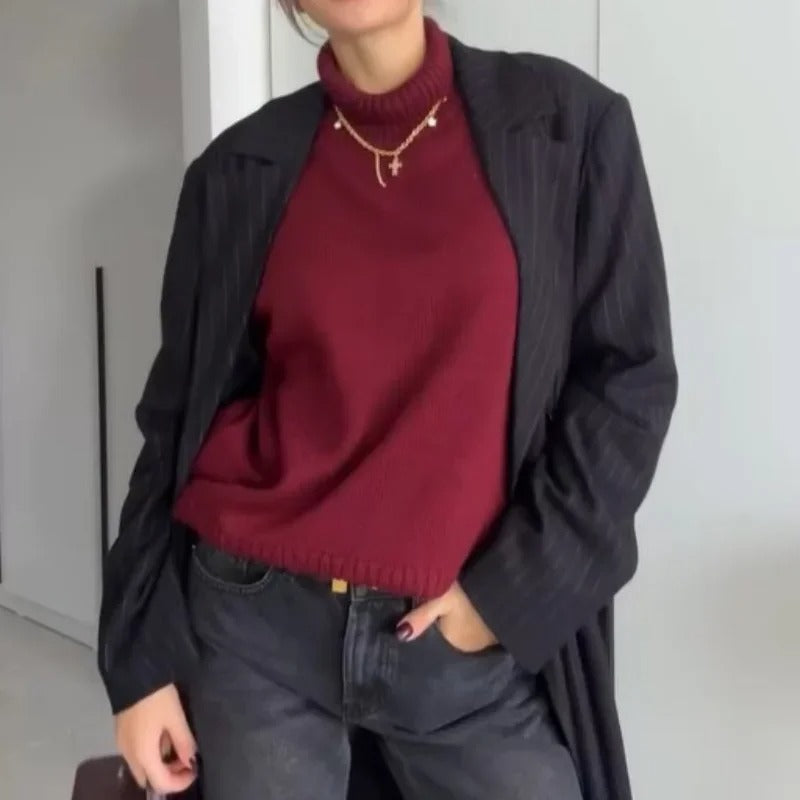 Casual stickad tröja med ståkrage