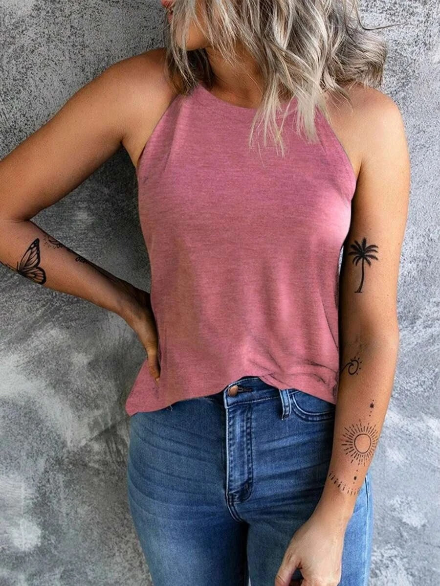 Ärmlös halterneck-linne för damer