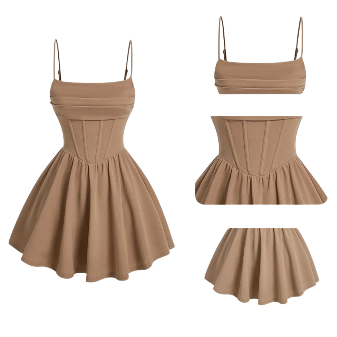 Kvinnors fyrkantig hals ärmlös A-linje miniklänning