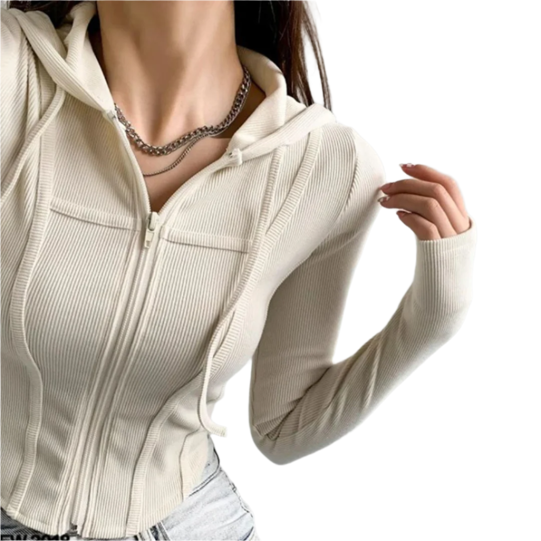 Zip Up Crop Fitted Hoodie för kvinnor