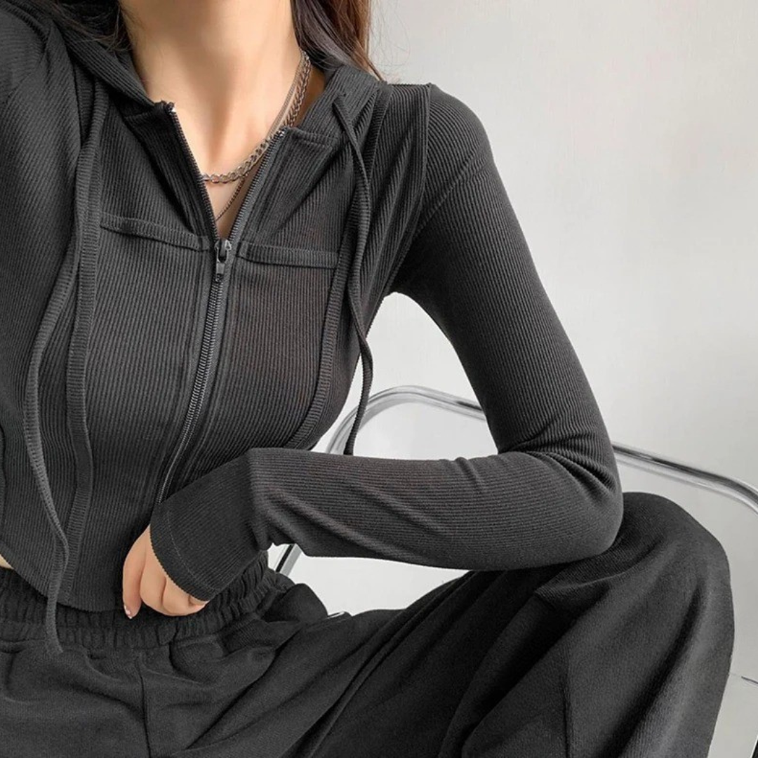 Zip Up Crop Fitted Hoodie för kvinnor