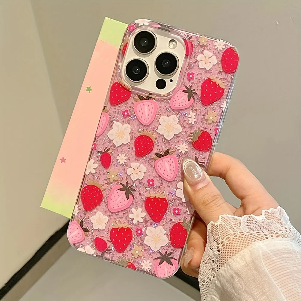 iPhone Fodral Blommig Design Med Glittriga Detaljer 1