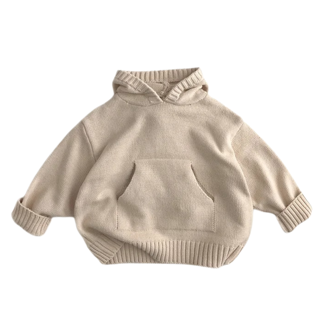 Stickad huvtröja med framfickor för barn