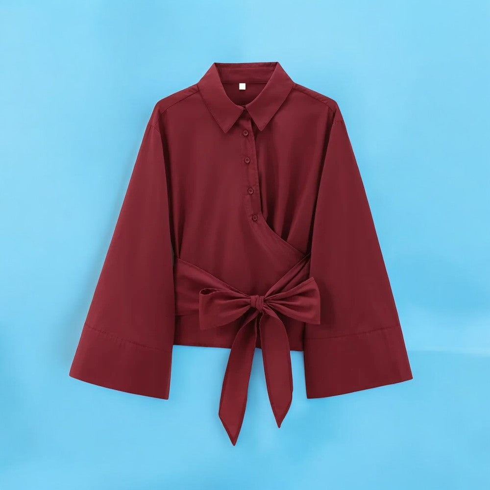 Kimonoblus med lång ärm för kvinnor