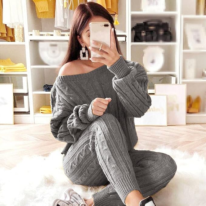 Plus Size Dropped Shoulder Knit Byx Set