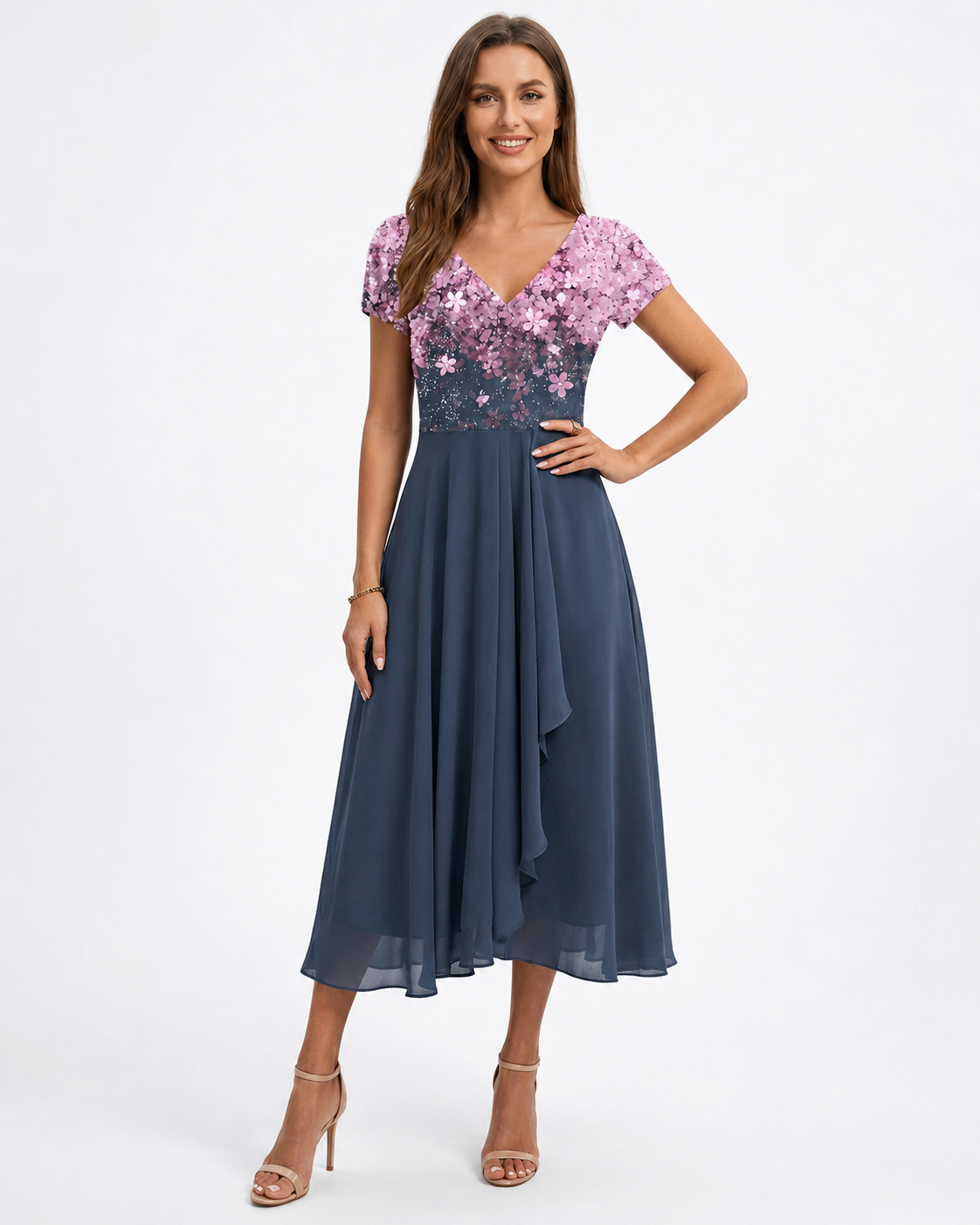 Kvinnors Midi Klänning Blommig Chiffon