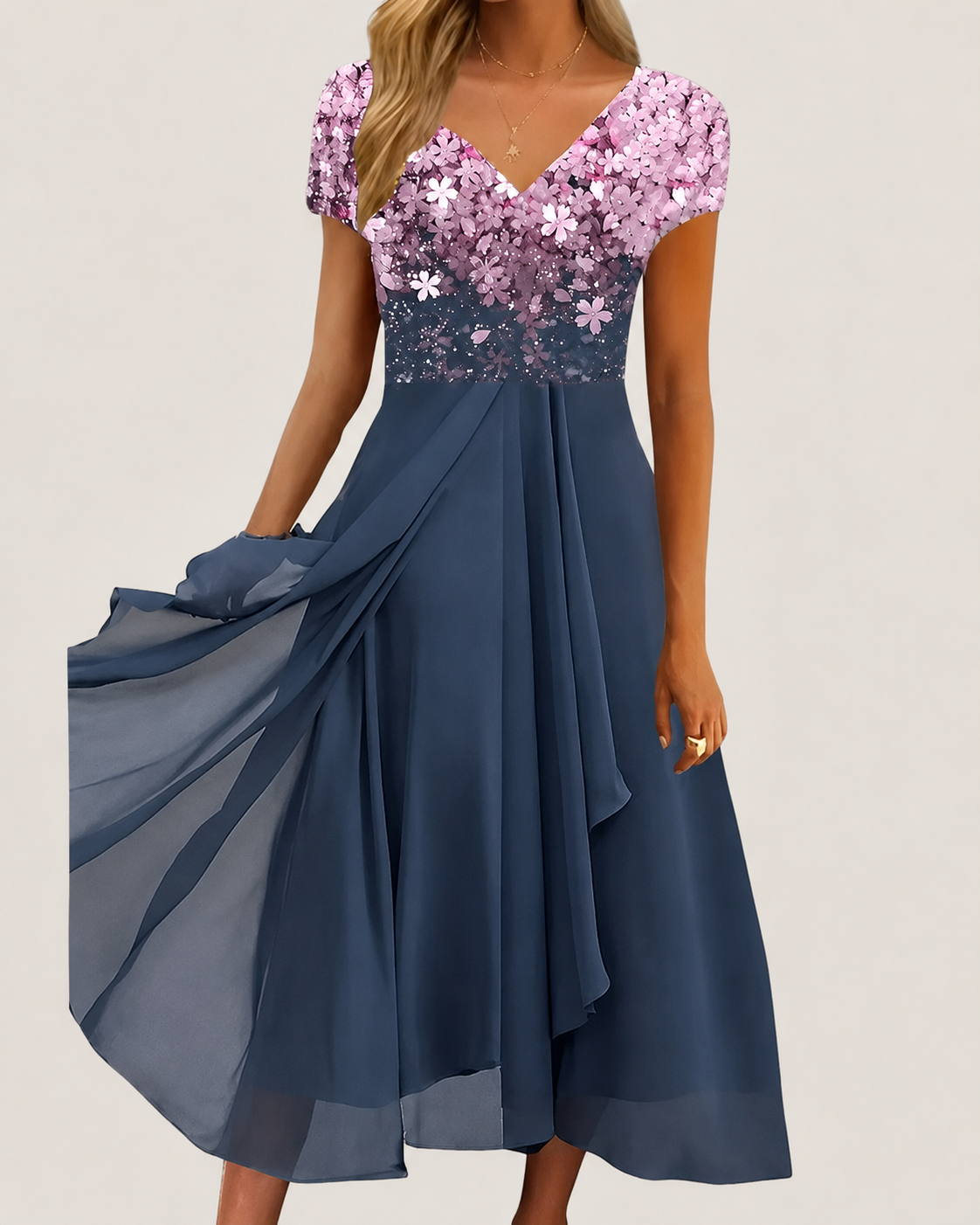 Kvinnors Midi Klänning Blommig Chiffon