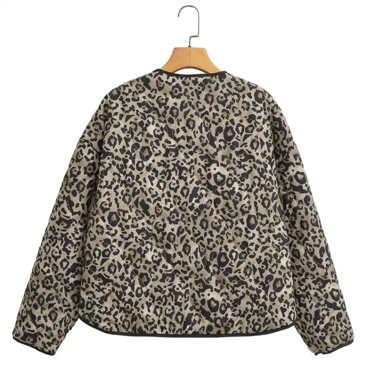 Leopard vadderad jacka för kvinnor